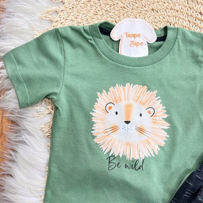 Conj. Camiseta Lion Be Wild e Bermuda - Verde e Preto